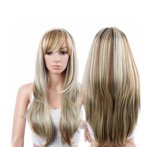 Human Hair Long Wavy Curly Wig Mixed Color 2