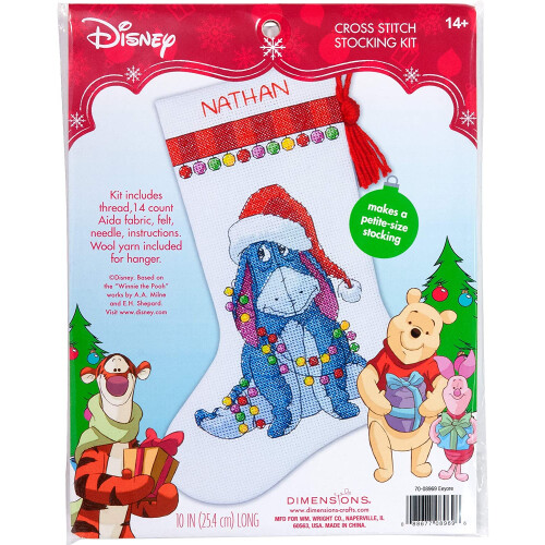 Eeyore Christmas stocking cross stitch kit, 14-count white 1