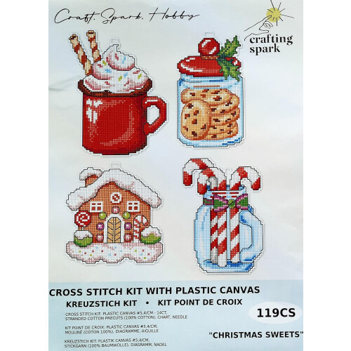 Cross-Stitch Kit Plastic Canvas Christmas Sweets 4 Ornaments 1