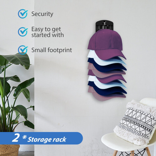 Hat Organizer Wall Rack Black 24-Cap Capacity 2