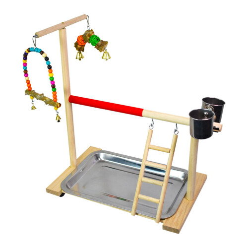 Wooden Parrot Perch Stand with Exercise Activity Center 1