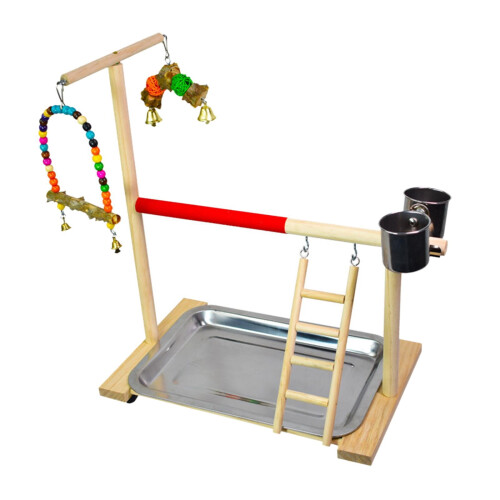 Wooden Parrot Perch Stand with Exercise Activity Center 2