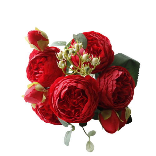 Buchet de flori artificiale cu bujori de mătase pentru masă 1