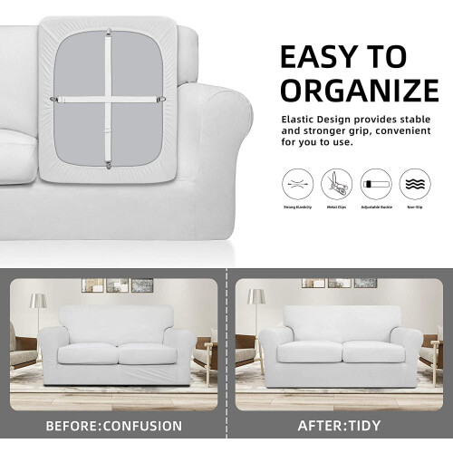 Sofa Slipcover Straps Clips Adjustable 2 Pieces White 1