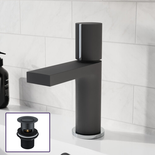 NES Home Basin Mono Mixer Matte Black and Slotted Basin Waste