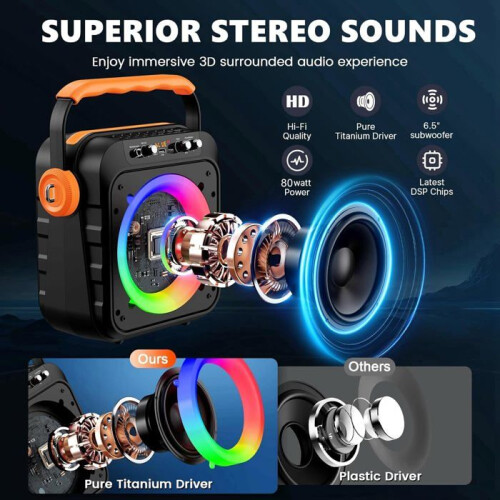 Draagbare karaoke - SVATV - MS80 - 2 draadloze microfoons - Bluetooth 5.0 - LED disco 5 effecten 2