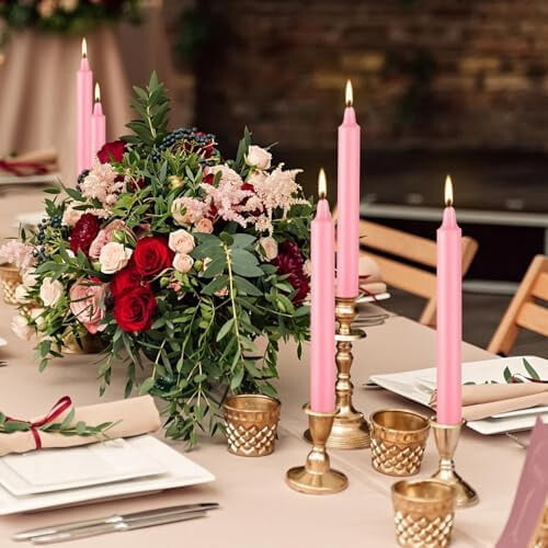Velas cônicas mini rosa sem perfume, 10 cm (40 polegadas), pacote com 40 unidades 2