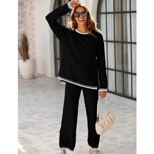 Conjunto feminino de suéter e calça pantalona (2 peças) 1