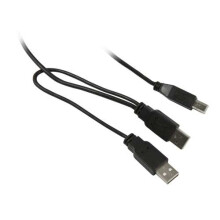 Kabel USB, A(St)2x => B(St), 1.0m, USB2.0, schwarz, Synergy 21