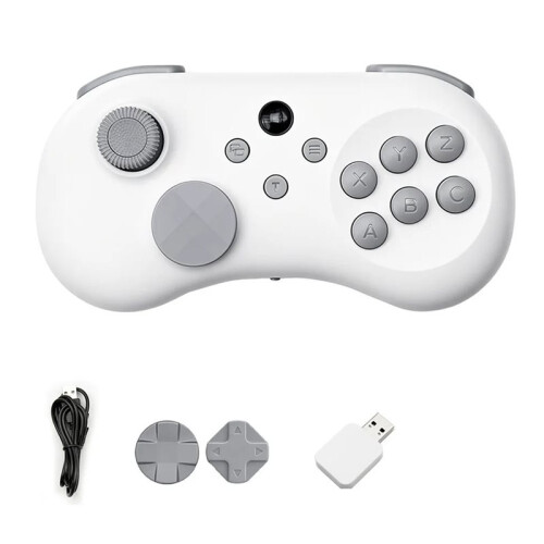 Y04 Wireless Game Controller with Receiver for /PC/PS4 - Hall Effect Joystick 6-Button Layout Arcade Gamepad White