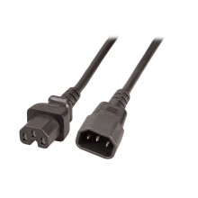 Netzkabel 230V Kaltgeräte IEC-C14(Stecker)/Warmgeräte IEC-C15(Buchse), 1m,