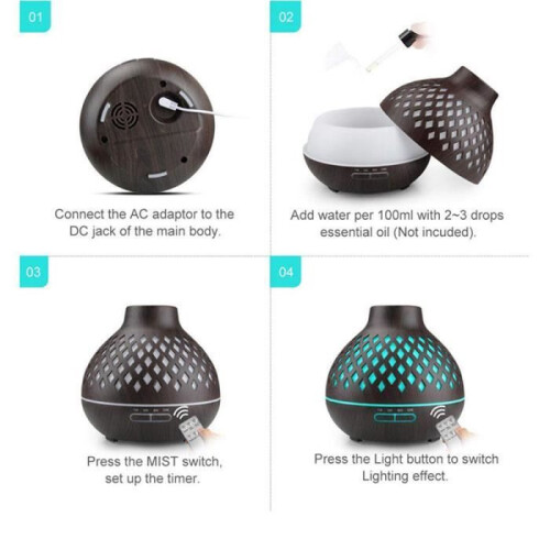 500ml Ultrasonic Essential Oil Diffuser with Remote Control, 7-Color LED Aromatherapy Humidifier 2