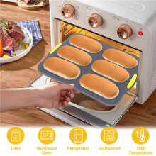 4X Silicone Pan, Hot Dog Bun Pan with Oil Brush,6 Gutter Nonstick French Bread Bake Mold, French Bread Loaf Pan