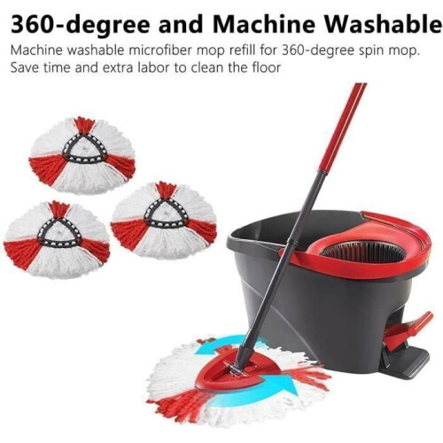 3 Pack Microfiber Mop Head Replacement 2 in 1 Spin Mop Pads for Turbo EasyWring Cleaning System 1