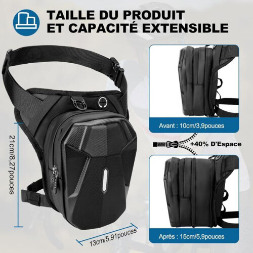 Motorcycle Leg Bag, Black Multi-Function Thigh Pouch with Expandable Pocket and Removable Strap 1
