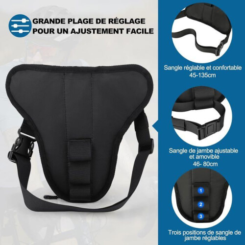 Motorcycle Leg Bag, Black Multi-Function Thigh Pouch with Expandable Pocket and Removable Strap 2