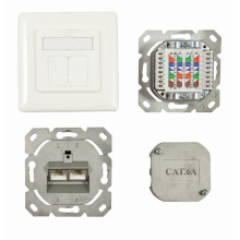 Dosen TP, UP, 2-fach, CAT6A, 500Mhz, Reinweiss, LSA, Synergy 21, senkrechter hinterer Kabeleingang