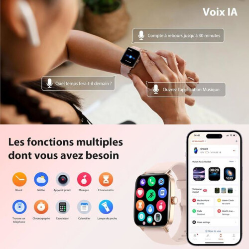 Smartwatch feminino com atendimento e discagem de chamadas, tela sensível ao toque de 1,83 polegadas, recursos de IA, compatível com iPhone 2
