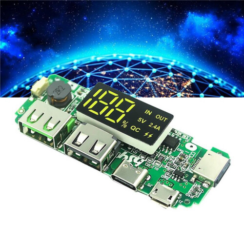2X 18650 Lithium Battery Digital Display Charging Module 5V 2.4A Three Charging Port with Display Boost Module 2