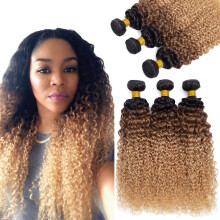 12A Ombre Bundles mänskligt hår (T1B/30/27, 12" 12" 12") Ombre Lockigt 3 Bundles 100% Obearbetat Virgin Brasilien