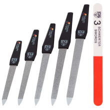 3 Swords Germany - Kvalitets Sapphire Metall Nagelfil Set (5 st.) med 3-vägs Nagelbuffer (1 st.)