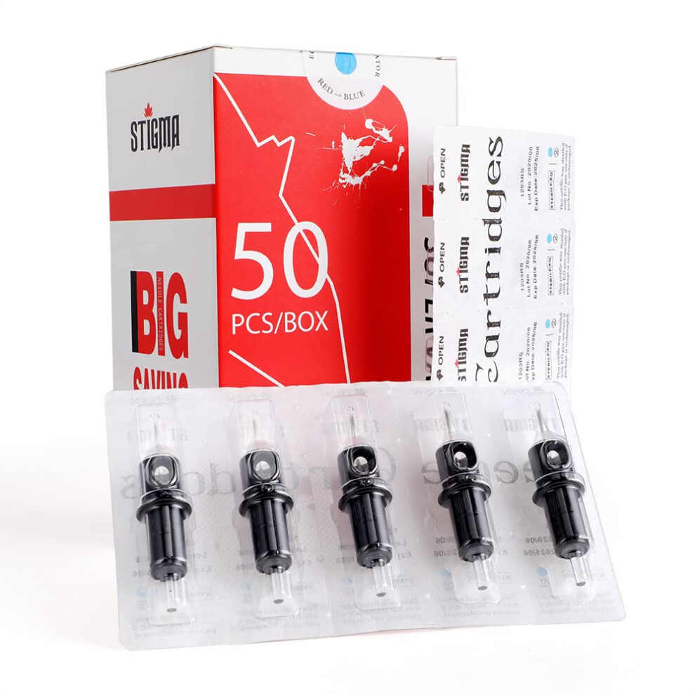 Stigma #10(7Rs) Bugpin Disposable Tattoo Needle Cartridges With Membrane Safety Cartridges For Tattoo Artists Round Shader 50Pcs Super Value Pack En05