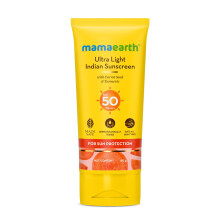 Mamaearth Loción Solar Ultra Ligera | SPF 50 Natural & Orgánica con Cúrcuma & Semilla de Zanahoria | 80ml