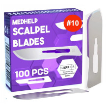 MedHelp Disposable Scalpel Blades #10 Pack of 100, Size 10 Surgical Blades, High Carbon Steel Dermaplane Blades. Individually Wrapped Scapel Blade, St