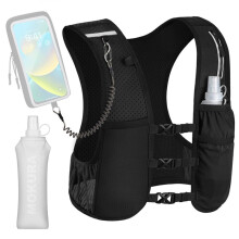 Hardloopvest voor Dames en Heren, Hydratatievest met Zachte Drinkfleshouder en Telefoonhouder, Zwart