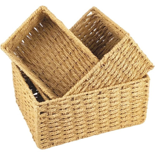 Woven Storage Baskets for Organizing,Rectangular Wicker Nesting Baskets for Shelves, Bathroom, Pantry, Closet, Kitchen
