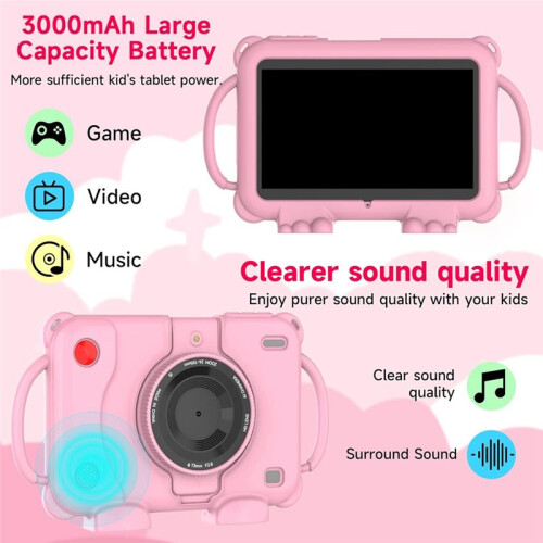 Tablet Infantil com Plugue Europeu, Tela IPS de 7 Polegadas, (3+5GB) de RAM + 32GB de ROM, Capa com Alças, Controle Parental A