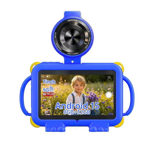 Tablet Infantil com Plugue Europeu, Tela IPS de 7 Polegadas, (3+5GB) de RAM + 32GB de ROM, Capa com Alças, Controle Parental A 1