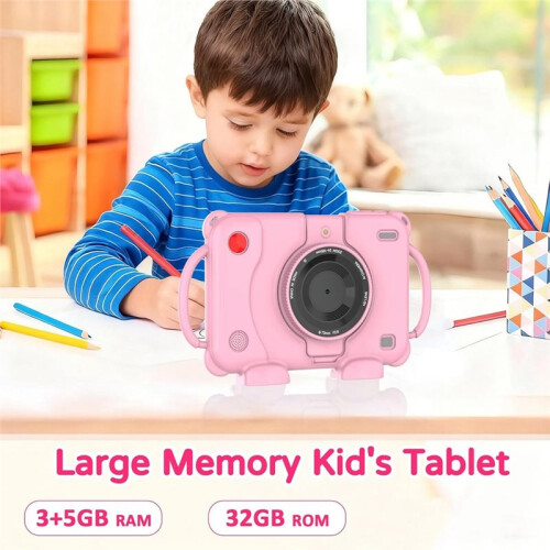 Tablet Infantil com Plugue Europeu, Tela IPS de 7 Polegadas, (3+5GB) de RAM + 32GB de ROM, Capa com Alças, Controle Parental A 2
