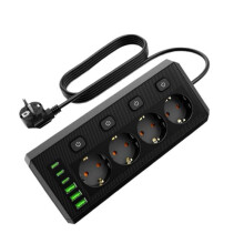 Tisch-Ecksteckdosenleiste mit Mehrfachsteckdose, Separatem Schalter und 4 USB-Anschlüssen für Schreibtisch im Homeoffice (EU-Stecker) A