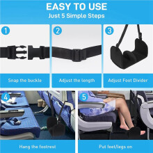 2X Airplane Foot Hammock, Foot Hammock for Travel with Ergonomic Removable Foot Divider Design, Airplane Foot Rest