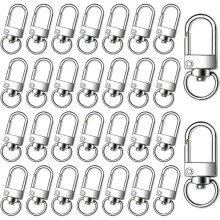 30PCS Metal Lobster Claw Clasps Silver Swivel Snap Hooks with Key Rings, Heavy Duty Keychain Clips for Lanyards, Bags