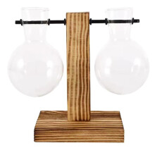 Glass Desktop Planter Bulb Vase Wooden Stand Hydroponic Plant Container Home Tabletop Decor Vases