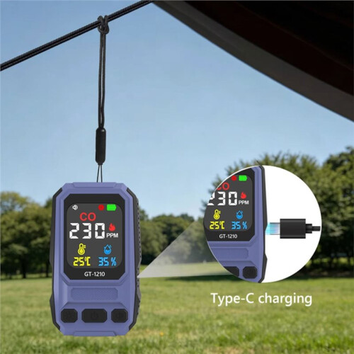 Draagbare Koolmonoxidemeter Koolmonoxide Alarmmeter Temperatuur Vochtigheidsmeter Oplaadbare Gasdetector A 2