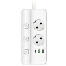 Regleta de Enchufes con 3 Salidas de CA + 2 Puertos USB + 1 Adaptador de Enchufe 6 en 1 Tipo C 2M Enchufe Eléctrico con Enchufe de la UE