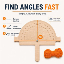 Wooden Angle Finder Tool with String , 12" X 10" Birch Plywood Angle Ruler Protractor