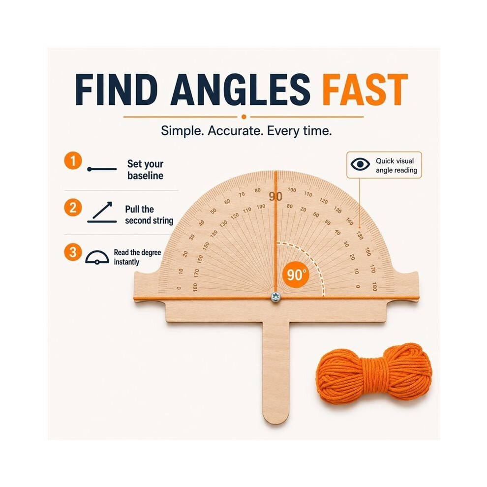 Wooden Angle Finder Tool With String 12" X 10" Birch Plywood Angle Ruler Protractor 6031419649348
