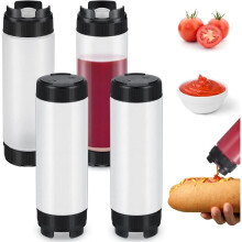 4 Pcs 16Oz Condiment Squeeze Bottles Inverted Plastic Squeeze Bottle for Sauces Refillable Tip Large Valve Dispenser