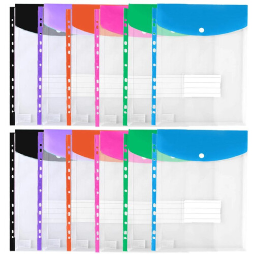 36Pack Plastic Envelopes, Binder Pockets for 3/4/11 Ring Binder,Expandable Document Organizer with Snap Button and Label 1