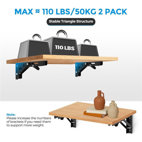 6 Inch Folding Shelf Brackets, 4 Pack Wall-Mounted Brackets, Space-Saving DIY Foldable Shelf for Tables 2