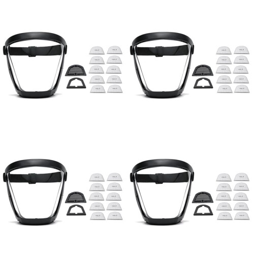 4X Work Protection Mask Full Face Protector Shield Transparent Facial Protector Face Dustproof with 40 Filter Black