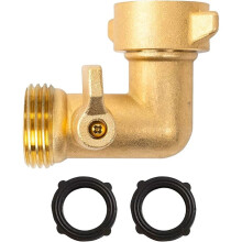 Brass 90 Degree Hose Elbow for RV, Garden Hose Elbow Connector with Shut Off Valves, 3/4" Garden Hose Attachment