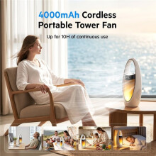 Ventilatore da Tavolo Senza Rotore A Batteria con Raffreddamento Ad Acqua, Ventilatore Torre Portatile e Sicuro con Luce Notturna A LED, 9 Velocità,
