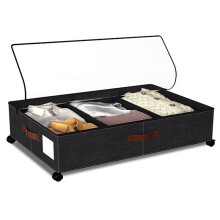 Unterbettlagerung mit Rollen, Rollender Unterbett-Organizer mit Klarem Deckel und Trennwänden