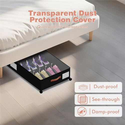 Under Bed Storage with Wheels Rolling Underbed Organizer with Clear Lid & Dividers 1