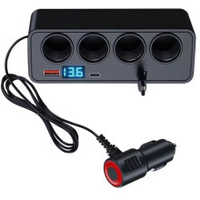 120W Car Charger Adapter 4-Socket Car Power Socketr QC3.0+PD Fast Charging Car 12V/24V Plug Outlet with Voltage Display